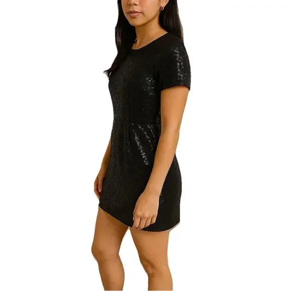 Ella Moss Black Sequin Holiday Homecoming Party Dress Size 2 NWT Retail $234 - Picture 2 of 6
